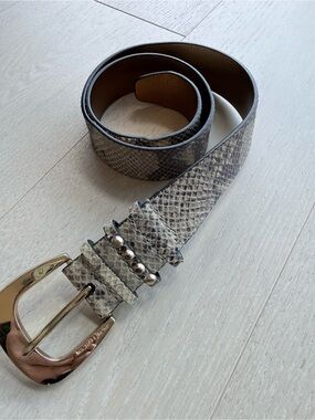 Michael Kors Snakeskin-Pattern Genuine Leather Belt with Gold Buckle Sz. Xs